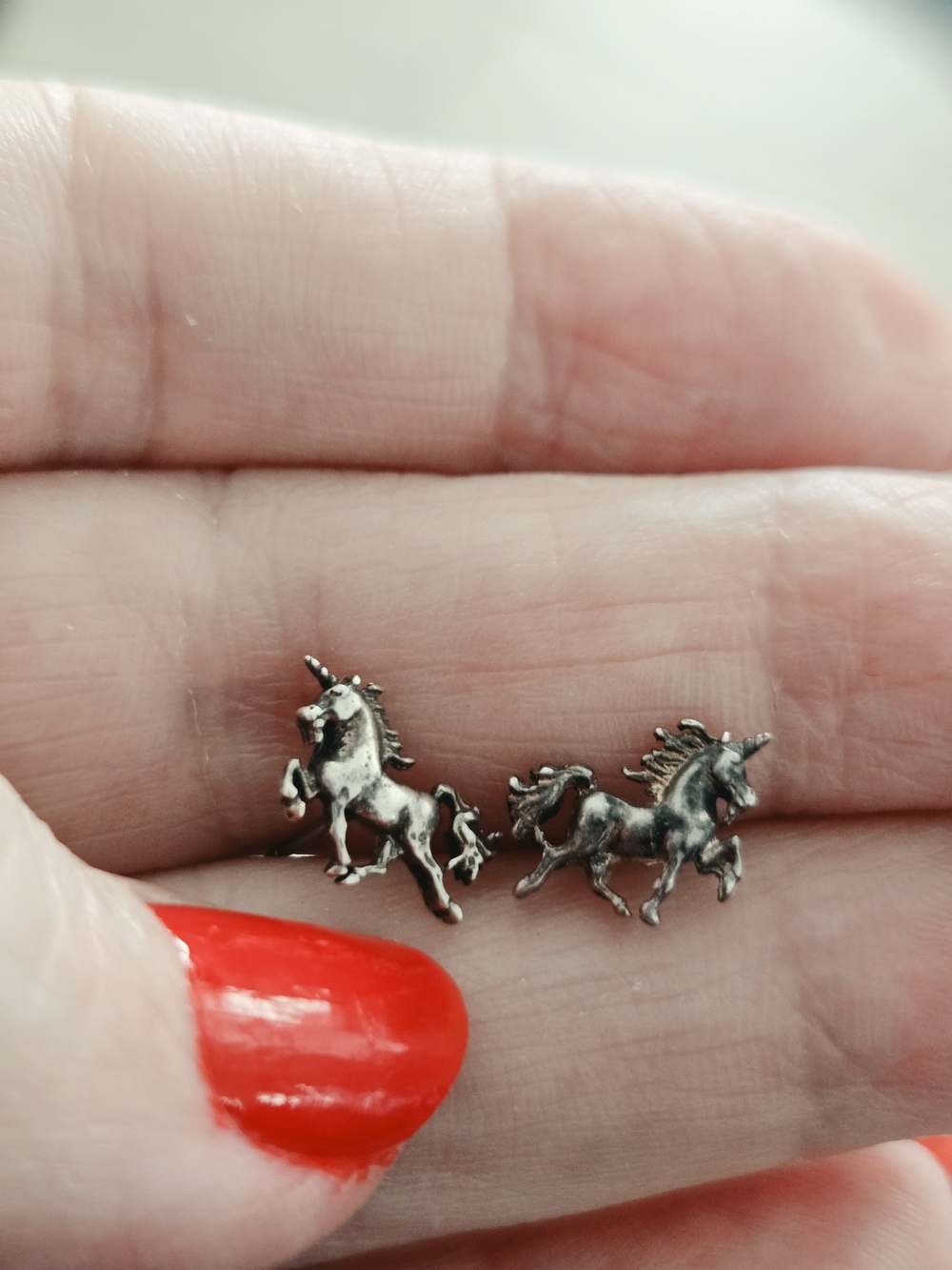 Unique Small Sterling Silver Unicorn Stud Earrings - Pair